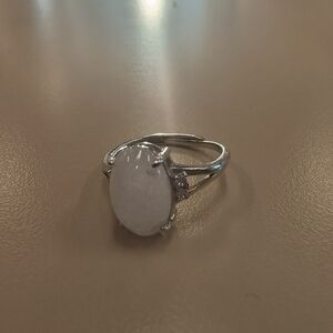 925 silver natural Burma white jadeite adjustable ring
